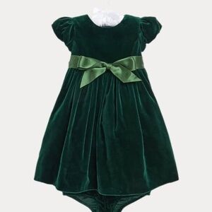 Ralph Lauren Designer Green Velvet Christmas Dress